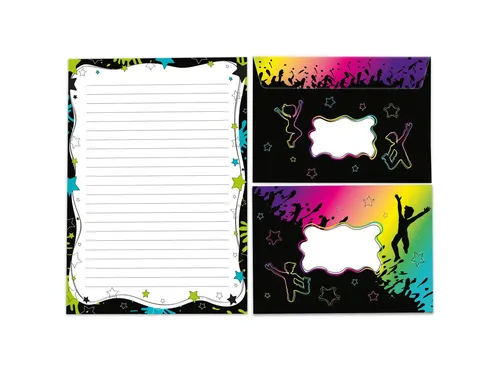 LIMONIA Briefpapier Set Kinder Briefblock A5 mit Umschlägen Notizblock Papier Jump Party, Kinder-Briefpapier A5 mit 15 Umschlägen, liniert & leicht beschreibbar