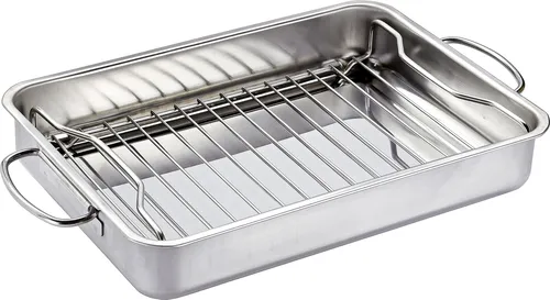 Grill- und Ofenbräter STYLE, 34 cm BBQ - Edelstahl Grill- und Ofenbräter STYLE, 34 cm, ideal zum Grillen und Braten. Nachhaltige Alternative zu Aluminiumschalen mit klappbaren Griffen und 3,6 Litern Inhalt.