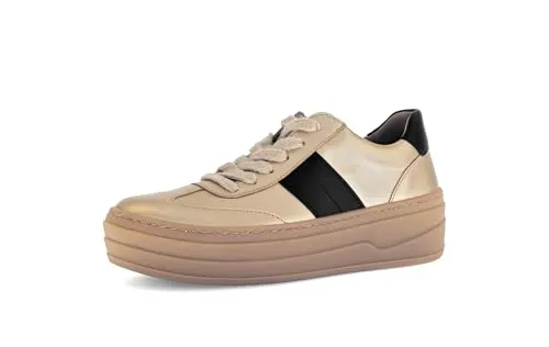 Gabor Damen Low-Top Sneaker, Frauen Sneaker,Leder-Ware,Trend-bewusst,praktisch,Schmerz-lindernd,Arbeit,buero,Champagner/schwarz,40.5 EU / 7 UK