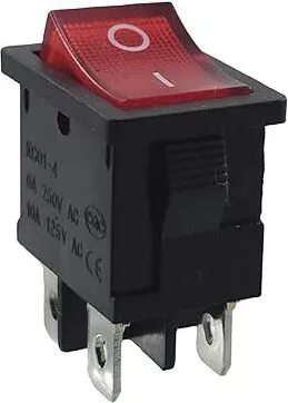 Einbau Wippschalter Rot, Geräteschalter Rahmenmaße 21 x 15 mm, 6 A, 250 V 4Pins, beleuchtet