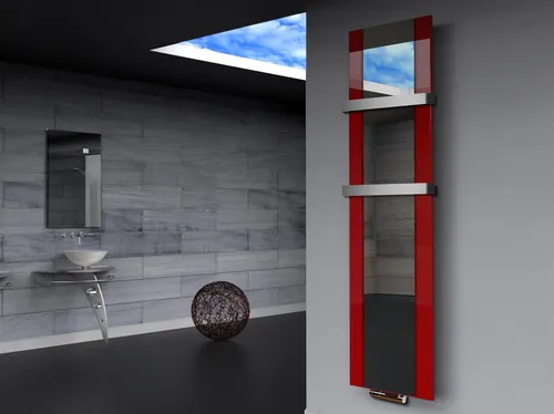 Szagato Badheizkörper Singapur 180cm mit Spiegel - Design-Badheizkörper 180x47cm, 1118W in rot mit Echtglas-Spiegel. Ideal für Bad und Wohnräume, made in Germany, 5 Jahre Garantie, hohe Heizleistung und elegante Optik.