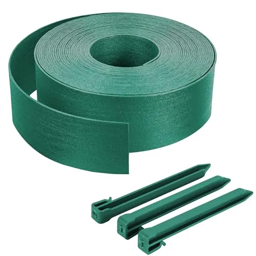 VOUNOT Flexible Rasenkante aus PE - 20m Beeteinfassung mit 12 Befestigungsheringen - Rasenkante aus flexiblem und wetterfestem PE, ideal für kreative Beetgestaltungen. Inklusive 12 robusten Befestigungsheringen für eine stabile Anbringung.