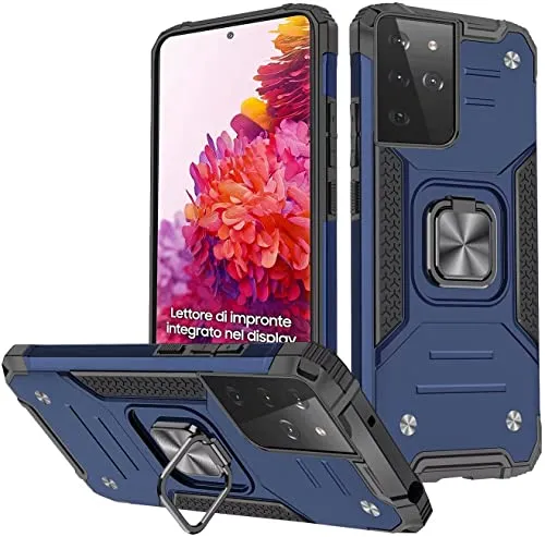 KANSi Hülle kompatibel für Samsung Galaxy S21 Ultra 5G, Silikon TPU Hart PC Handy Hüllen 360 Grad Drehbar Ringhalter Bumper Stoßdämpfung Schutzhülle für S21 Ultra 5G - Blau