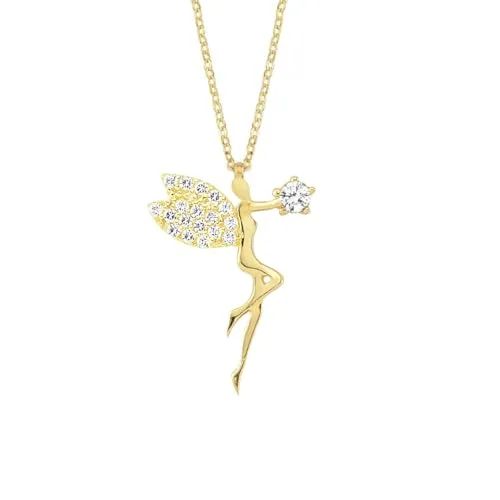 Einzelstück® Halskette mit Fee Anhänger 925 Sterling Silber Damen Kette Elfe Schmuck Geschenk Mädchen (Fairy Gold)