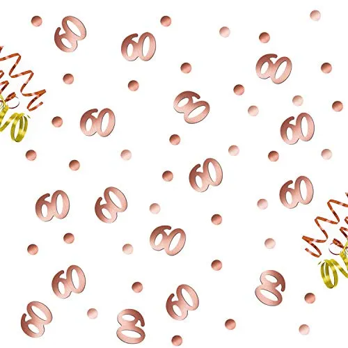 Oblique Unique® 60. Geburtstag Jubiläum Konfetti Roségold über 300 Stück Zahl + Punkte Mix Zahlenkonfetti Tisch Deko Streudeko