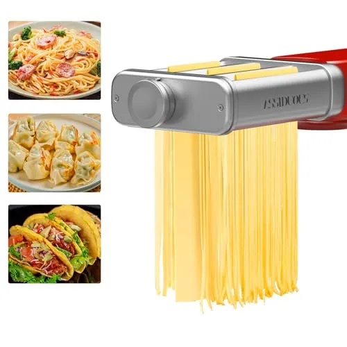 Nudelaufsatz Set für KVC/KVL Kenwood Küchenmaschine Nudelmaschine,3 in 1 Nudelvorsatz aus Edelstahl, inklusive Nudelblattwalze Spaghettischneider und Fettuccinischneider Nudelmaschine für Kenwood