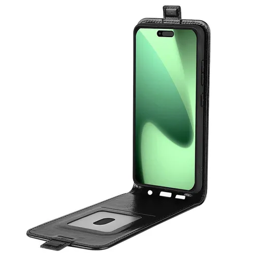 Für Apple iPhone 17 Pro Vertikale Kunstleder Flip Schutz Tasche Hülle Schwarz