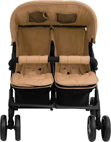 vidaXL Zwillingskinderwagen Taupe - Robuster Geschwisterwagen - Kinderwagen aus Stahl für Zwillingskinder, mit UV-Schutzverdeck und praktischem Klappdesign für einfache Aufbewahrung und Transport.