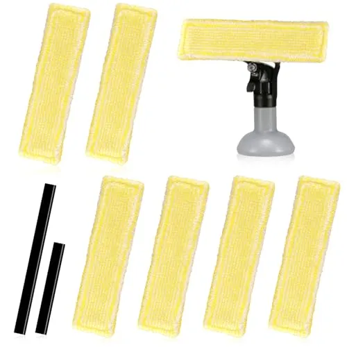 Pmueuff 8 Stück Fenstersauger Ersatzpads für Kärcher, Fenstersauger Zubehör, 6 Stück Zubehör Mikrofaser-Wischbezüge und 2 Stück Gummilippe Abzieher für WV2, WV5, Fenstersauger Pads