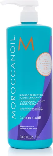 Moroccanoil Color Care Blonde Perfecting Purple Shampoo 1000ml - Sulfatfreies Violettes Shampoo für blonde und graue Haare, neutralisiert Gelbtöne und sorgt für lebendige Highlights. Ideal für die Pflege gefärbten Haares.