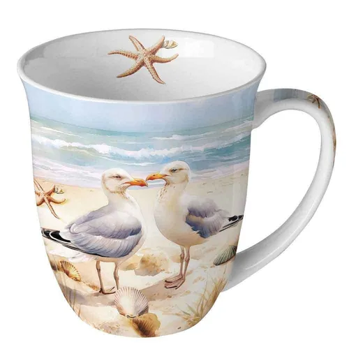 Ambiente Kaffeetasse Henkelbecher Teetasse 0,4 l Fine Bone China Porzellan - Elegante Kaffeetasse aus Fine Bone China mit einzigartigem Möven-Muster. Ideal für jeden Anlass, mikrowellen- und spülmaschinengeeignet. Perfekt als Geschenk oder für den eigenen Genuss.