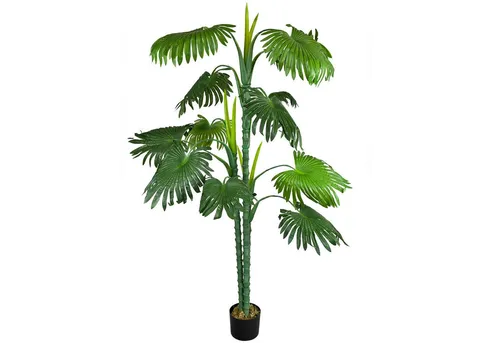 Künstliche Palme Fächerpalme 150 cm - Künstliche Pflanzen: Realistisch aussehende Fächerpalme im Kunststofftopf, ideal für Innenräume und geschützte Außenbereiche, pflegeleicht und langlebig.