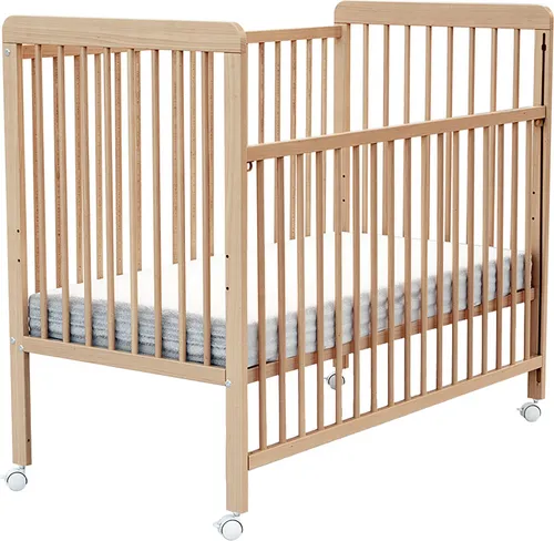 AT4 BabyBett Holz mit Rollen - Babybett aus 100% Buchenholz, umweltfreundlich und ergonomisch mit 4 Rollen und höhenverstellbarem Lattenrost. Ideal für nachhaltige Babyzimmer.