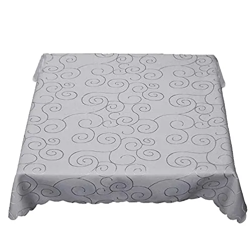 texpot Tischdecke 130 x 260 cm hellgrau abwischbar Ranken Schnörkel und Bogenrand Bügelfrei