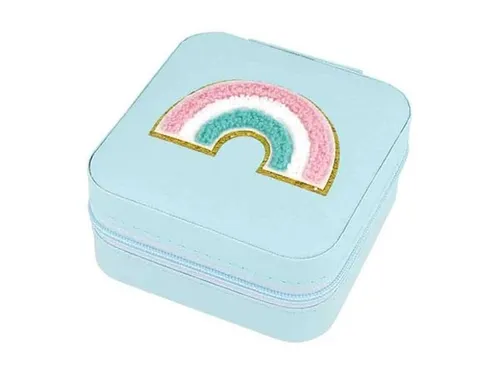 SCHMUCKKASTEN SCHMUCKBOX REGENBOGEN TÜRKIS - 10 X 10 CM NEU
