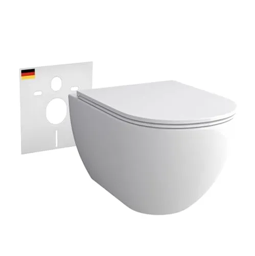 Alpenberger Hänge WC Set mit Nano-Beschichtung - Spülrandloses Hänge-WC mit SoftClose-Sitz für leise Nutzung und einfache Reinigung. Ideal für Ihr modernes Badezimmer, MADE IN EUROPA.