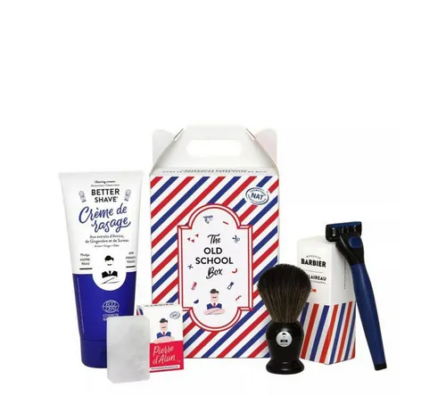Monsieur BARBIER Rasierset für Männer - THE OLD SCHOOL BOX - Traditionelles Rasierset im Barbier-Stil, handgemacht in Frankreich. Enthält hochwertigen Rasierer, veganen Rasierpinsel und Rasiercreme für ein perfektes Gleiten. Ideal für alle Hauttypen!