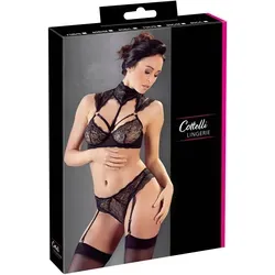 Cottelli LINGERIE Bügel-BH plus String mit abnehmbaren Strapsen - Verführerisches Set aus Spitzen-Bügel-BH und passendem String, mit abnehmbaren Strapsen für vielseitige Tragemöglichkeiten. Ideal für besondere Anlässe und romantische Abende.