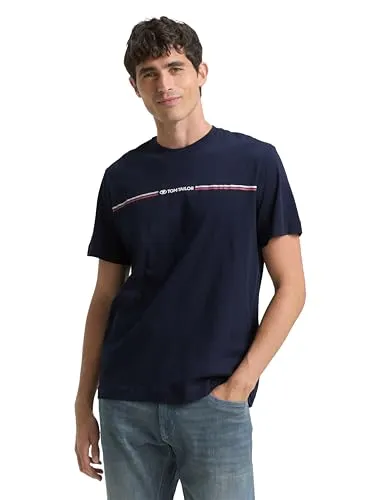TOM TAILOR Herren T-Shirt mit Streifen-Print & Logo, 10668 von Tom Tailor