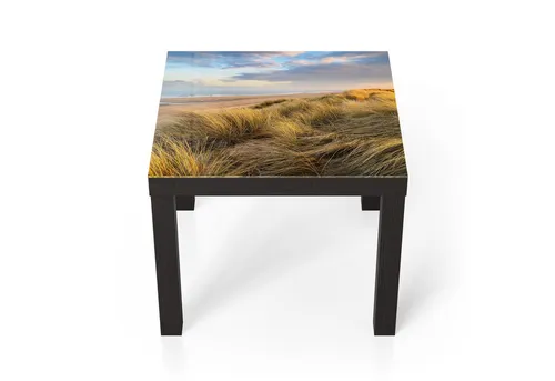 DEQORI Couchtisch 'Dünen am Meer' 55x55 cm Schwarz - Moderner Beistelltisch mit einzigartiger Glasplatte im 3D-Dünendesign. Ideal für Wohnzimmer, Schlafzimmer oder Büro. Robustes Gestell aus recyceltem Material sorgt für Langlebigkeit und Stil.