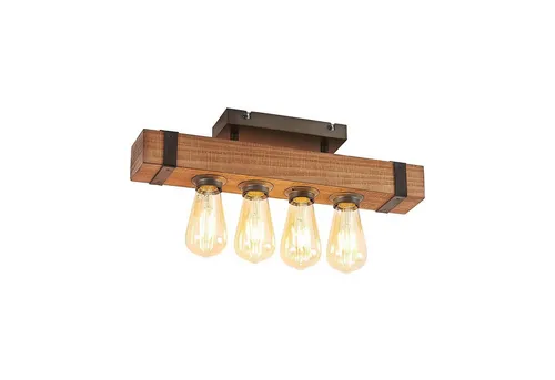 Lindby Deckenlampe Sverina - 4-flammige Vintage Holzlampe für Wohnräume - Lampen-Kategorie: Hochwertige 4-flammige Deckenlampe aus Holz im rustikalen Landhausstil. Ideal für eine gemütliche Atmosphäre in Wohnzimmer, Esszimmer oder Flur.