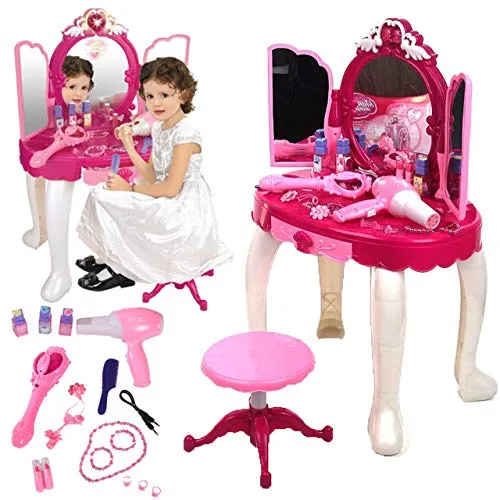 MalPlay Schminktisch mit Hocker | Ton- und Lichteffekten | Spielset Schönheitsstudio mit Kosmetik Spiegel Zubehör | Tolles Geschenk für Kinder ab 3 Jahren