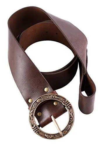 Battle-Merchant Piraten-Quergurt mit Runder Schnalle, braun - Herren-Gürtel für Mittelalterfans, ideal zum Einhängen von Schwertern und Äxten. Hochwertiges Accessoire für LARP, Cosplay und Karneval.
