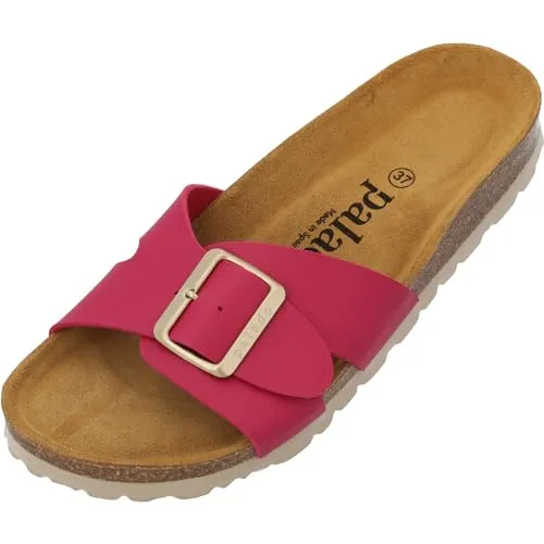 Palado Pantoletten Damen Tinos - bequeme Sandalen Made in Spain - elegante Hausschuhe mit Kork-Fußbett - modische Sommerschuhe Pink Matt UK7 - EU40