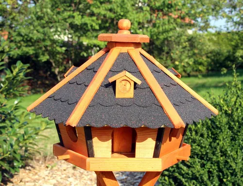 Vogelhaus Typ 23 XL schwarz ohne Ständer - Hochwertiges Vogelhaus aus behandeltem Holz in Schreinerqualität, mit 3 Anflugstegen für einfaches Landen. Ideal für Vogelfütterung und Nistmöglichkeiten.