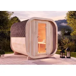 FinnTherm Fasssauna aus Holz ScandiCube Comfort, Outdoor-Sauna modern, Außensauna Garten mit 42 mm Wandstärke, Saunahaus 204 x 225 x 212 cm, nord... - Braun