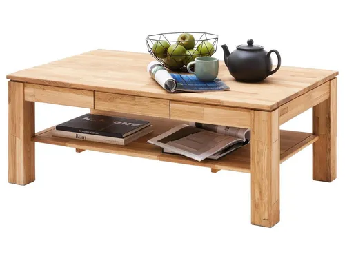 Couchtisch Ablage Mit Schubkasten Eiche Massiv Geölt - Beistelltisch fürs Wohnzimmer, aus massiv geölter Eiche, mit praktischem Schubkasten und Ablagefläche für mehr Ordnung und Stil.