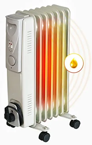 BROLLUX Ölheizung elektrisch 1500W Ölradiator Elektroheizung 7 Lamellen mobiler Elektroheizkörper Heizgerät Thermostat Ölheizer