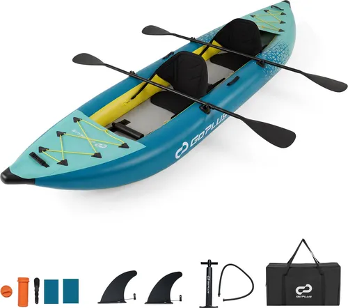 COSTWAY Aufblasbares Kajak für 2 Personen mit Aluminiumrudern und Tragetasche