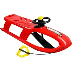 Prosperplast Bullet Control Kinderschlitten – Lenkbarer 2-Sitzer in Rot - Schlitten aus hochwertigem Kunststoff, bis -32 Grad beständig. Ideal für den Winterspaß mit Lenkung, Hupe und Zugseil für einfaches Ziehen.