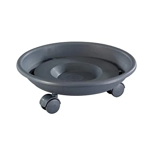 WAGNER Pflanzenroller SERIE K Ø 27,5 x 8,5 cm I Pflanzenroller & Blumenroller für Außenbereich + Innenbereich, anthrazit I Kübelroller aus Kunststoff I Tragkraft 30 kg I Made in EU – 20102201