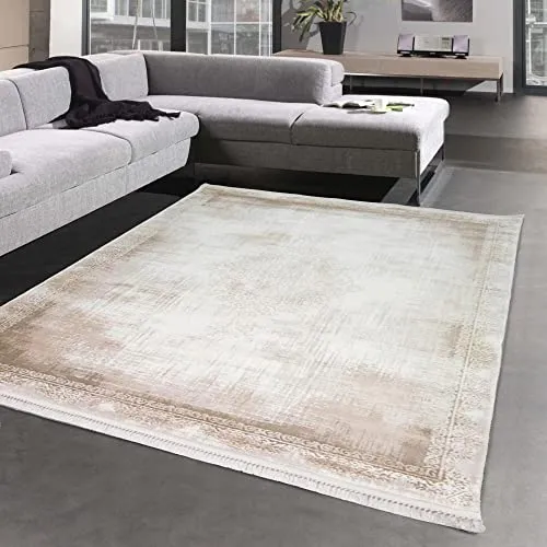CARPETIA Orientalischer Wollteppich mit Fransen | verwaschenes Design | braun Größe 200 x 290 cm