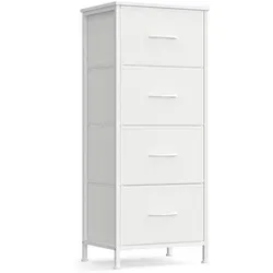 SONGMICS 4-Schubladen Kommode in Weiß - Stylische Aufbewahrungslösung - Moderne Kommode mit 4 Stoffschubladen für Schlafzimmer, Flur und Wohnzimmer. Bietet viel Stauraum und eine stabile Konstruktion für eine sichere Nutzung.
