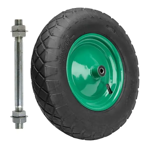 Garronda Ersatzrad Schubkarre 4.80/4.00-8 Schubkarrenrad Ø 390 mm Luftreifen 4PR Reifen bis 220 kg mit Achse Stahlfelge Kugellager für Gartenwagen Hof Baustelle GD-0163, Schwarz-Grün