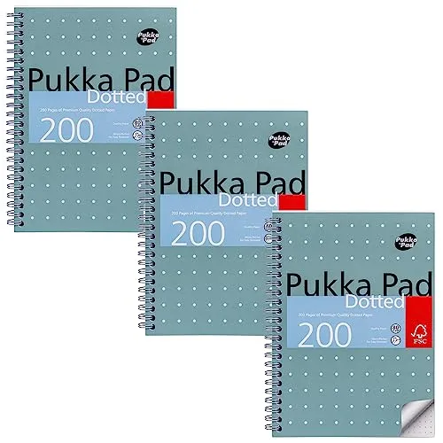 Pukka Pad A5 Dotted Metallic Jotta Book - Ideal für Graphing und Journaling 21 x 14,8 cm, Spiralbindung mit 80GSM Papier, 4-Loch gestanzte Ränder und perforierte Kanten, 200 Seiten, 3er-Pack, Gray