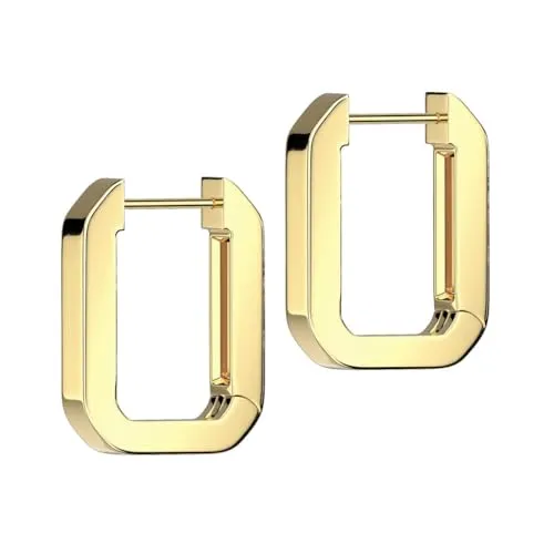 viva-adorno Edelstahl Creolen eckig Damenohrringe rechteckig Ohrringe Klappcreolen SER2, gold