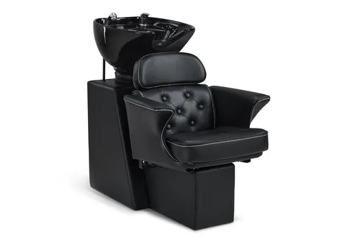 Barberpub Friseurstuhl mit Waschbecken 8692 - Schwarz/Kunstleder - Eleganter Friseurwaschsessel mit hochwertigem Waschbecken, ideal für Friseursalons oder Spas. Langlebig, bequem und leicht zu reinigen für ein optimales Wascherlebnis.