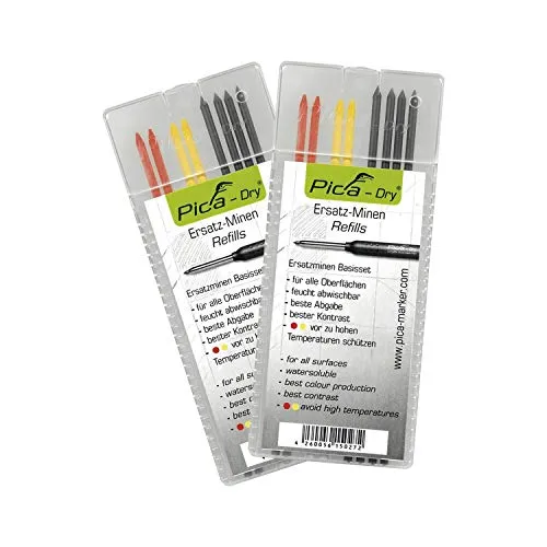 Pica 4020_2 Dry Ersatzminen, Rot, Gelb, Schwarz
