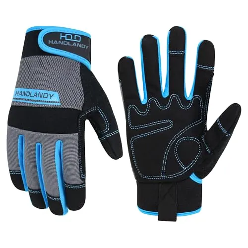 HANDLANDY Arbeitshandschuhe, zweckmäßig, Herren und Damen, Haus und Hof, Sicherheitshandschuhe für Mechaniker, Touchscreen, flexibel, atmungsaktiv (Herren-Größe XL, blau)