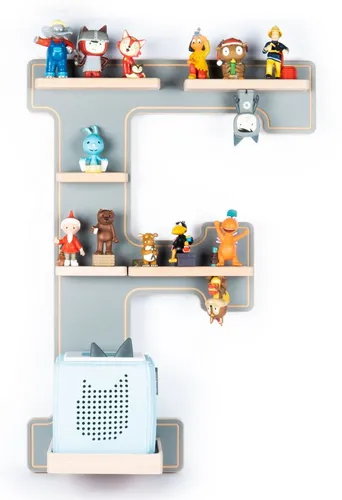 VCM Wandregal Holz Regal Buchstabe F für Toniebox in grau von Boarti