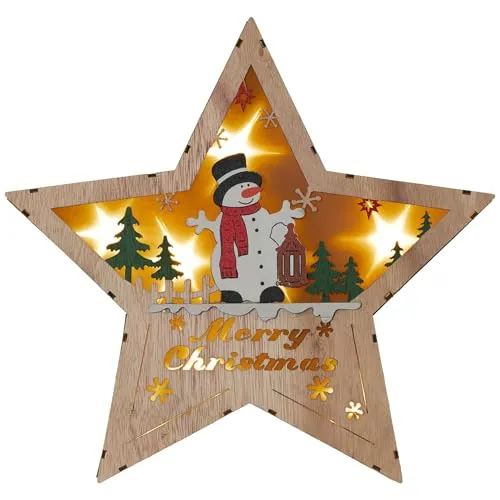 Nipach GmbH Holzstern LED Batterie Timer Weihnachtsstern Weihnachtsdeko Stern (30 x 30 cm)