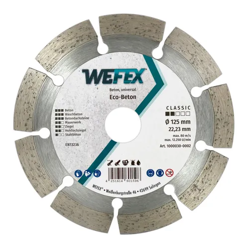 Diamant-Trennscheibe Ø125 mm Segment 10 mm Beton Klinker Ziegel Bohrung 22,23 mm