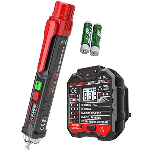 amropi Berührungslos Wechselstrom Spannung Stift Detektor und Erweiterte RCD Elektrische Steckdosenprüfer mit Spannung Hintergrundbeleuchtung LCD Anzeige (1 Stift und 1 LCD Steckdosenprüfer)