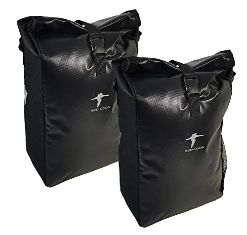Red Loon Packtasche - 2X Gepäckträgertasche schwarz - Fahrradtaschen, wasserfest und reißfest aus 500D PVC, ideal für E-Bikes; 23 Liter Volumen und schnelle Montage ohne Werkzeug für optimalen Stauraum.