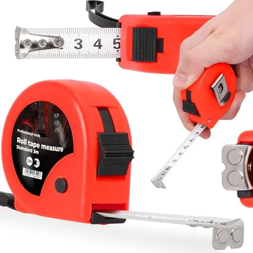 Bandmaß 3 m Metermaß Maßband Bandmaß Rollmeter Rollband Rücklauf Feststeller Gürtelclip Autorollsystem Automatisches Einziehen Magnethaken Metrische Skala