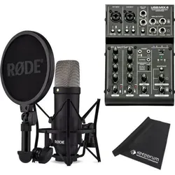 RØDE NT1 Signature Black Mikrofon mit ART USBMix4 - Studioqualität für Gesang und Instrumente - Professionelles Großmembran-Kondensatormikrofon mit extrem niedrigem Eigenrauschen und robustem Design. Ideal für Gesangs- und Instrumentalaufnahmen, inklusive Mischpult und Reinigungstuch.